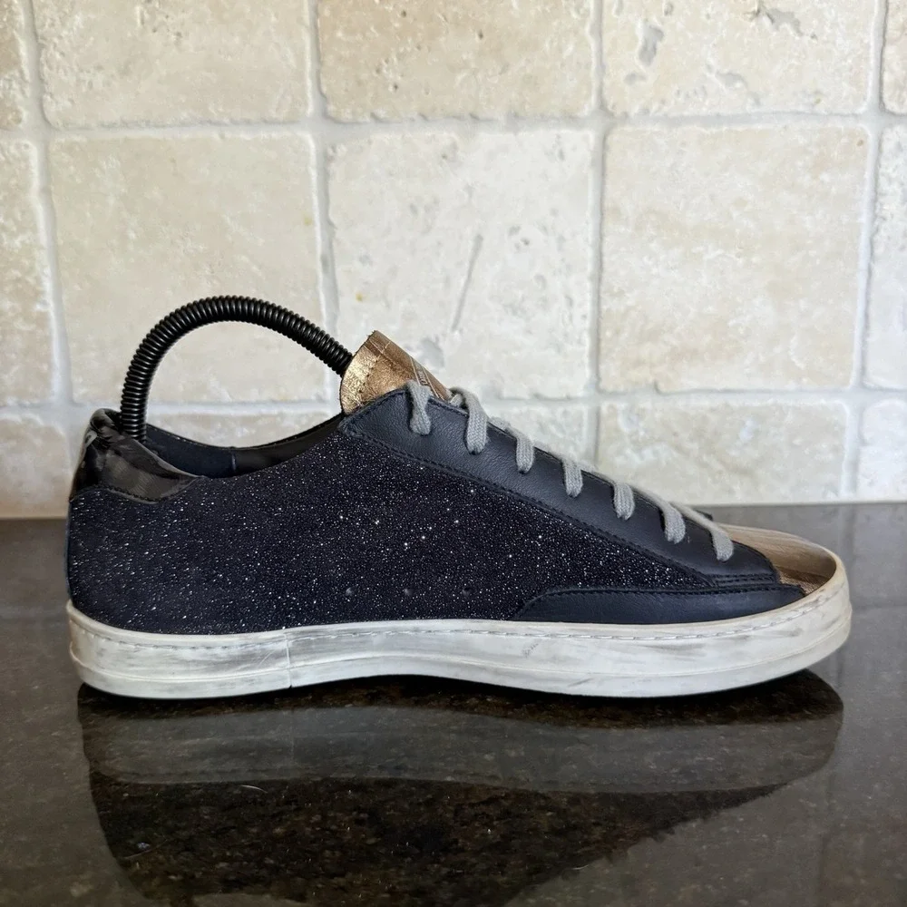 P448 John Glitter Black and Gold Low Top Sneakers EU 40 US 10 Made In Italy